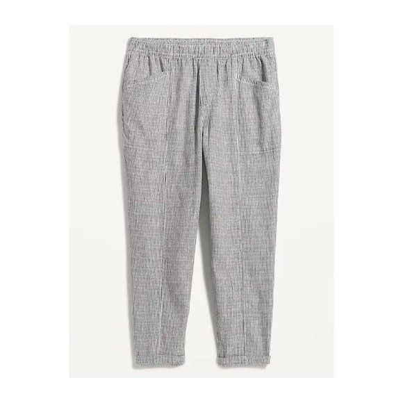 High-Waisted Striped Cropped Linen-Blend Tapered Pants for Women - Picture 1 of 5